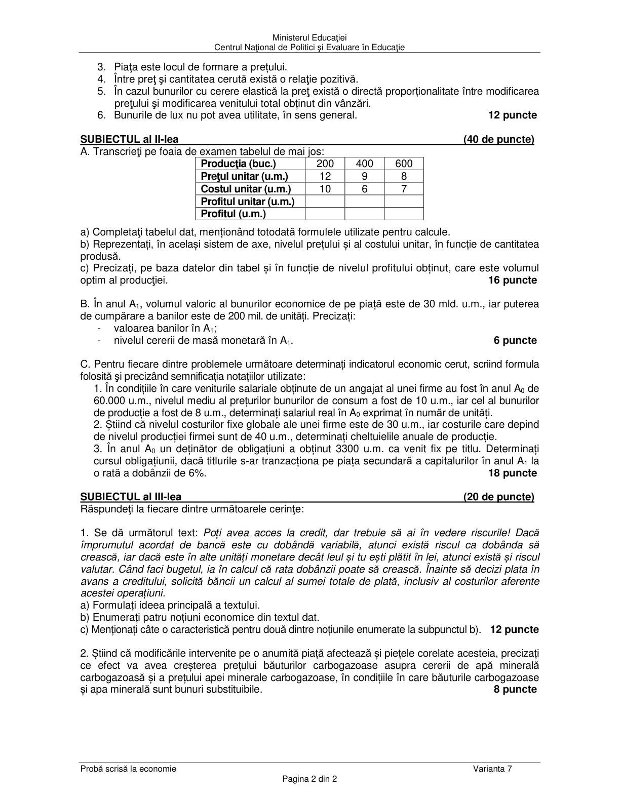 Pagina din subiect cu figura sau tabelul itemului