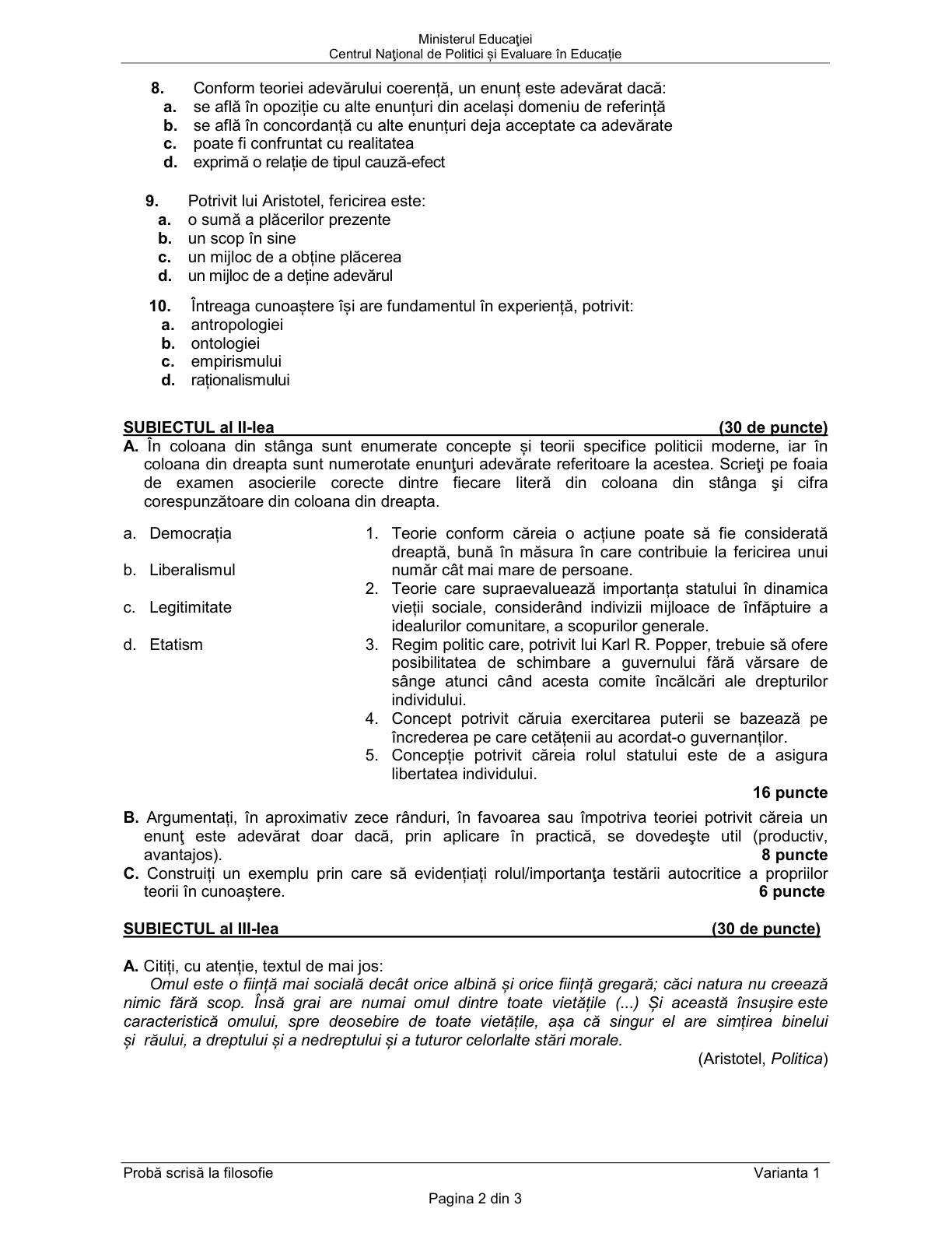 Pagina din subiect cu figura sau tabelul itemului
