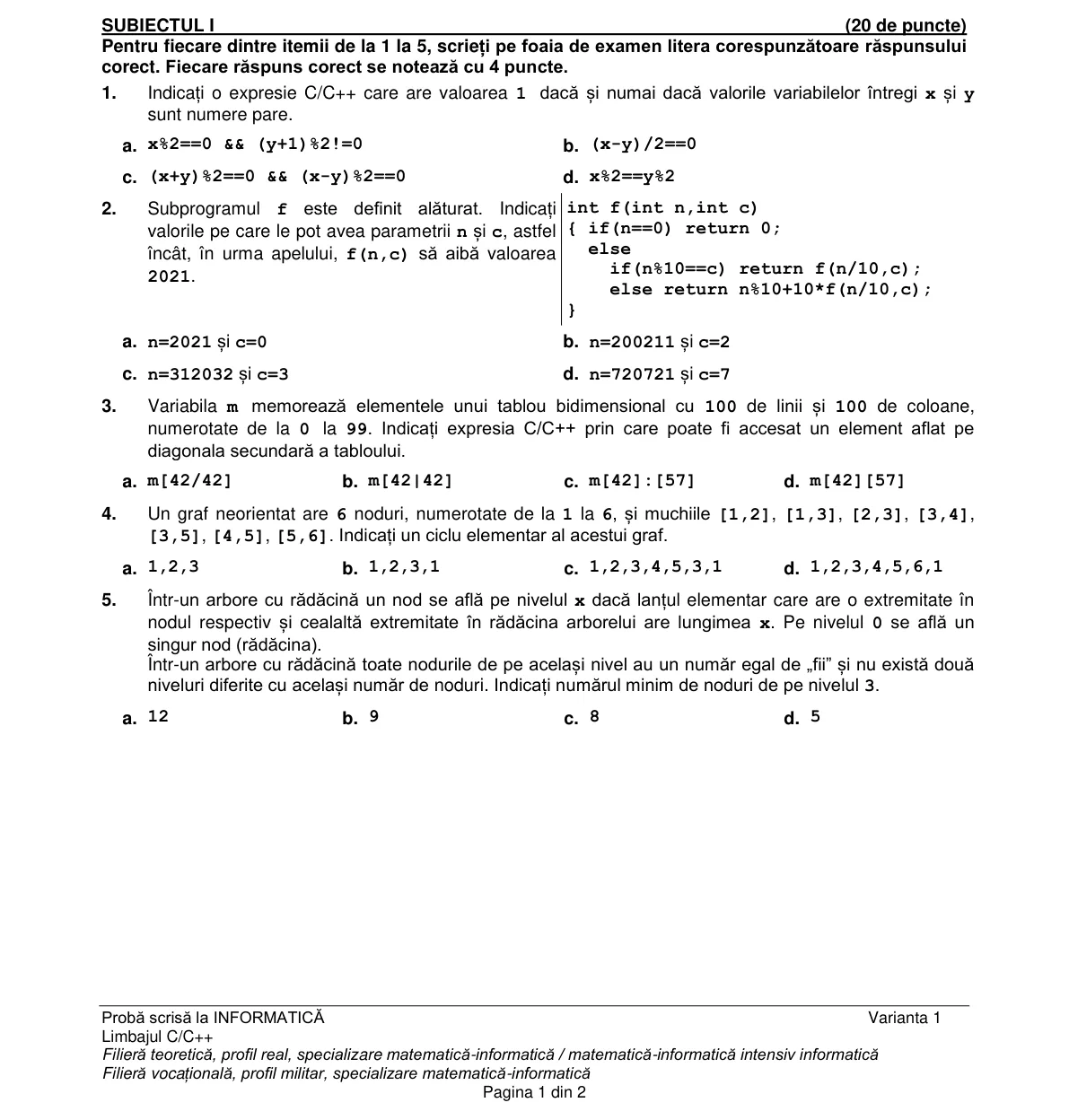 Pagina din subiect cu figura sau tabelul itemului