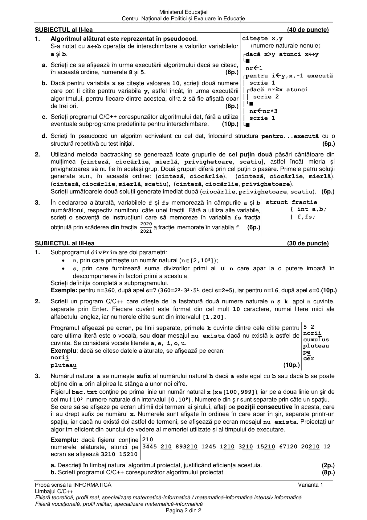 Pagina din subiect cu figura sau tabelul itemului