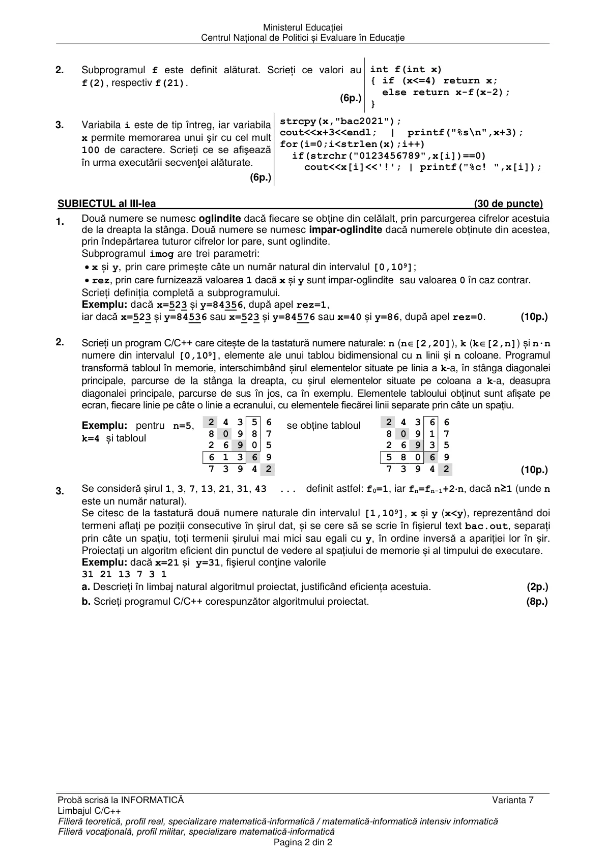 Pagina din subiect cu figura sau tabelul itemului