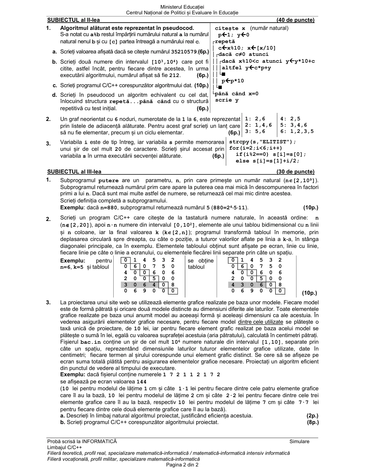 Pagina din subiect cu figura sau tabelul itemului