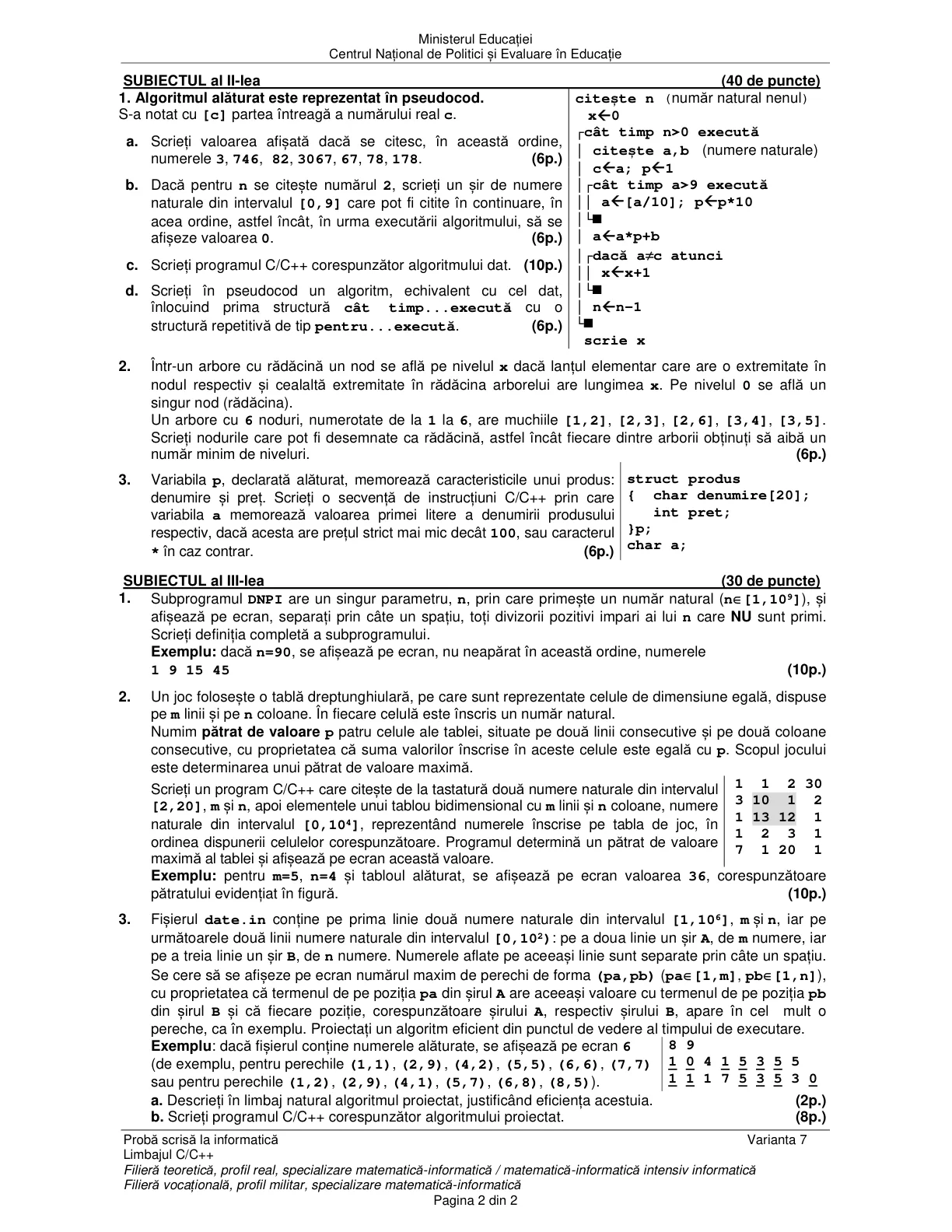 Pagina din subiect cu figura sau tabelul itemului