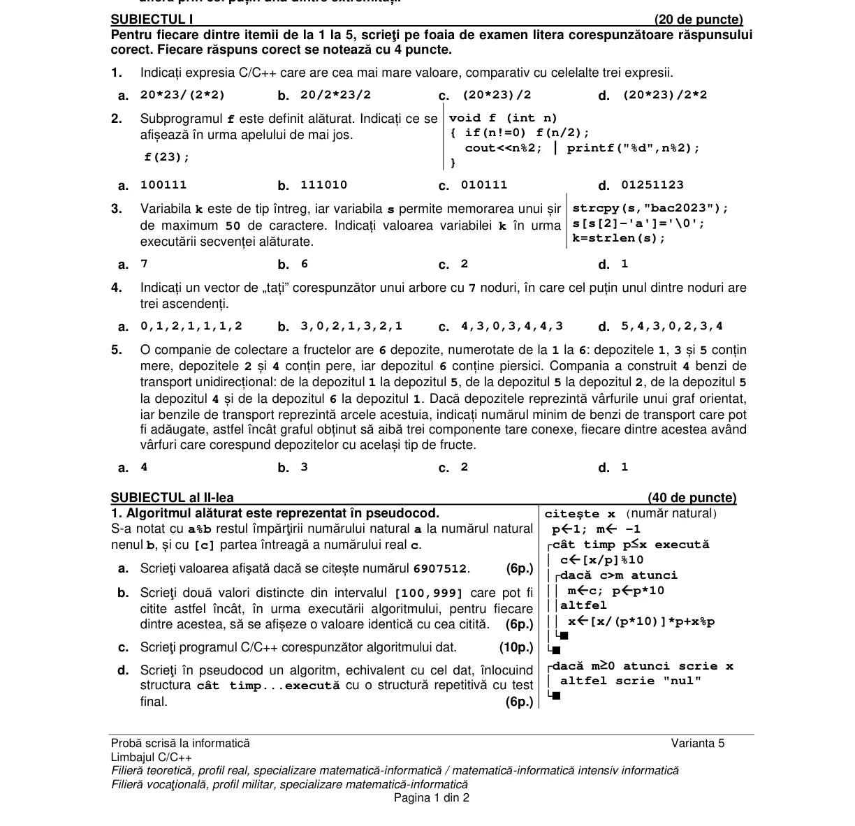 Pagina din subiect cu figura sau tabelul itemului