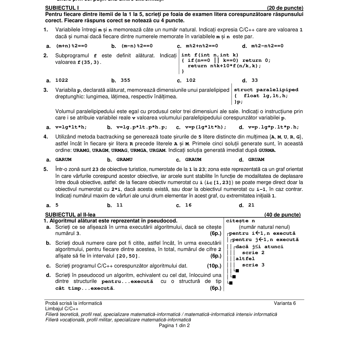 Pagina din subiect cu figura sau tabelul itemului