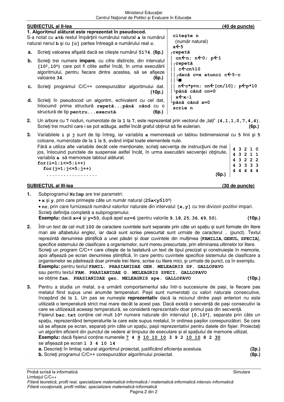 Pagina din subiect cu figura sau tabelul itemului