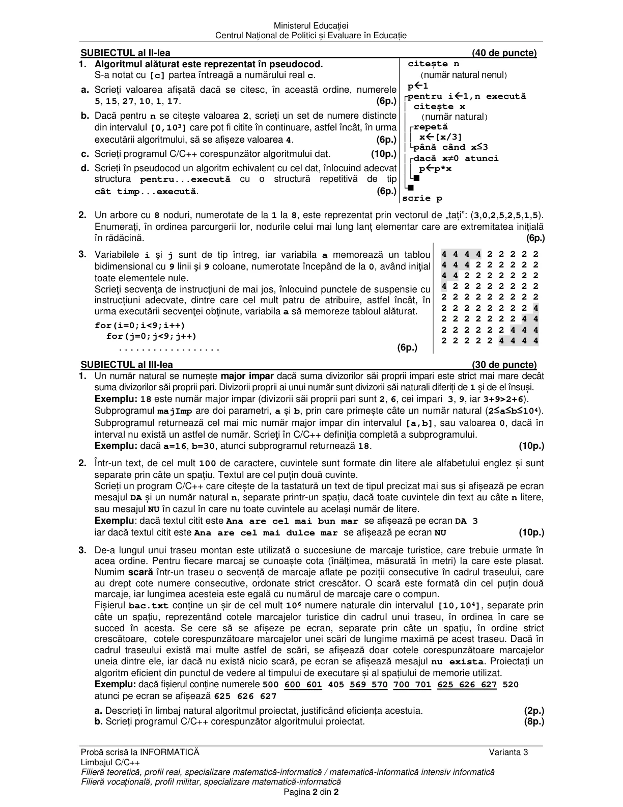 Pagina din subiect cu figura sau tabelul itemului