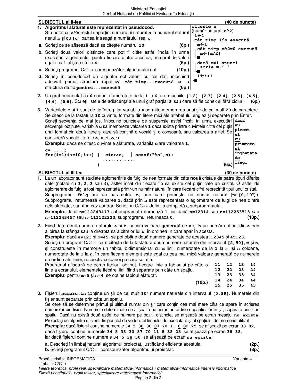 Pagina din subiect cu figura sau tabelul itemului