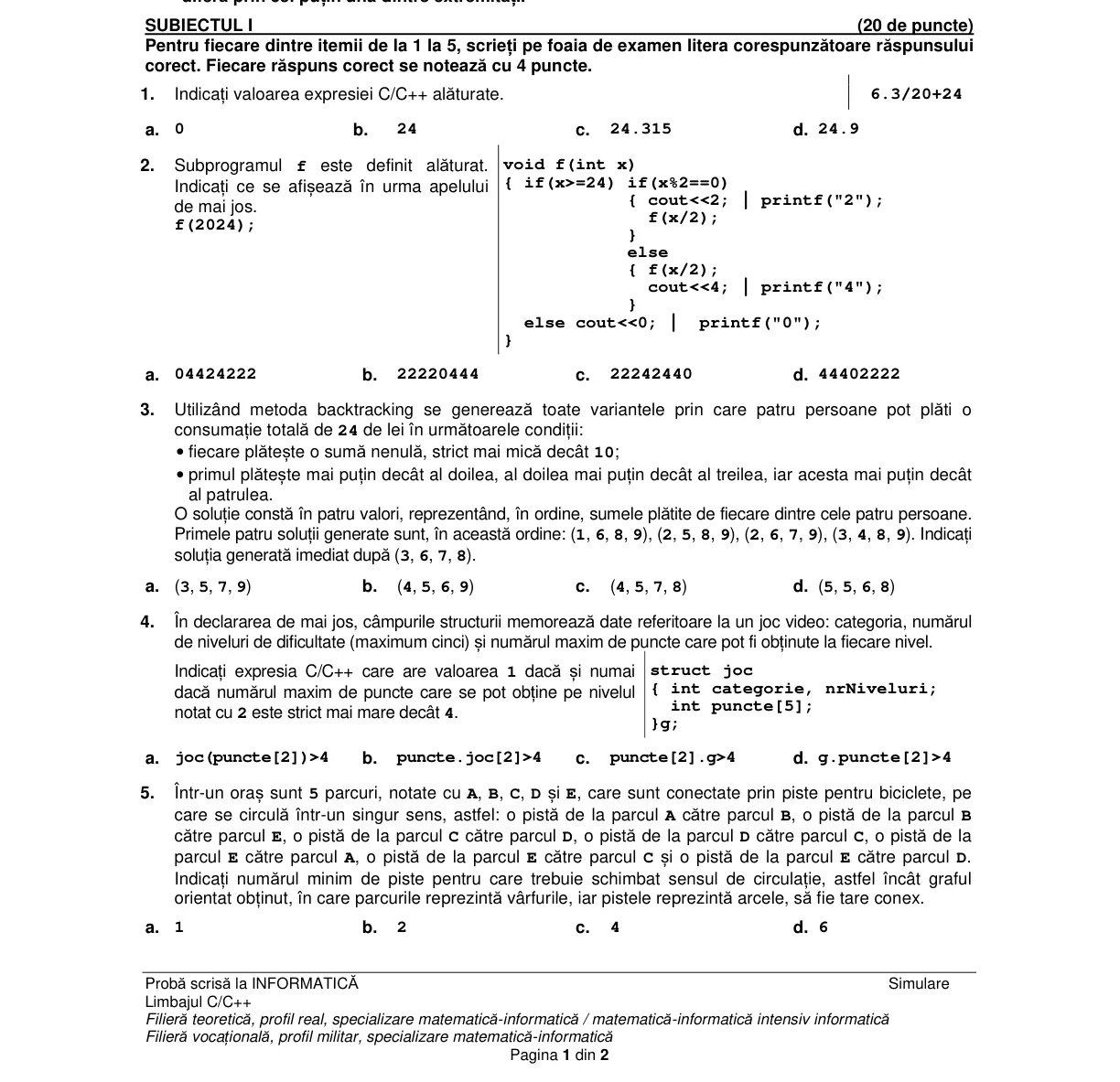 Pagina din subiect cu figura sau tabelul itemului