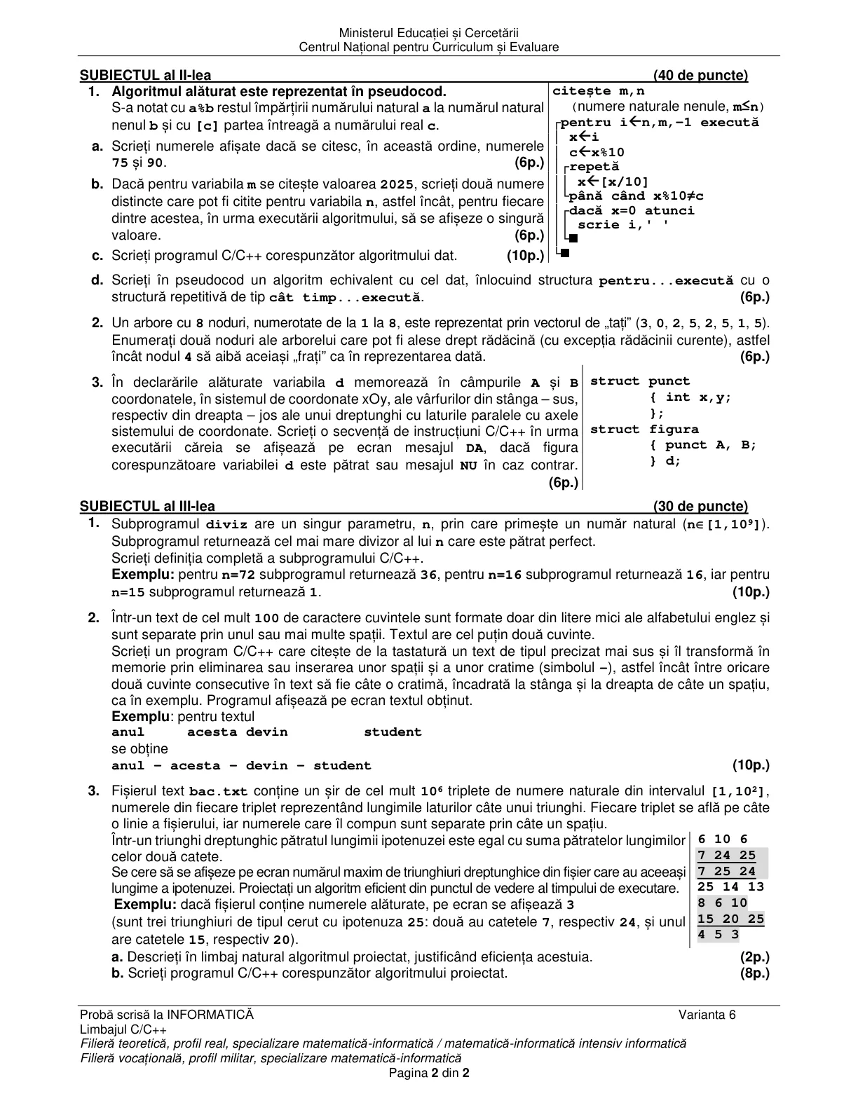 Pagina din subiect cu figura sau tabelul itemului