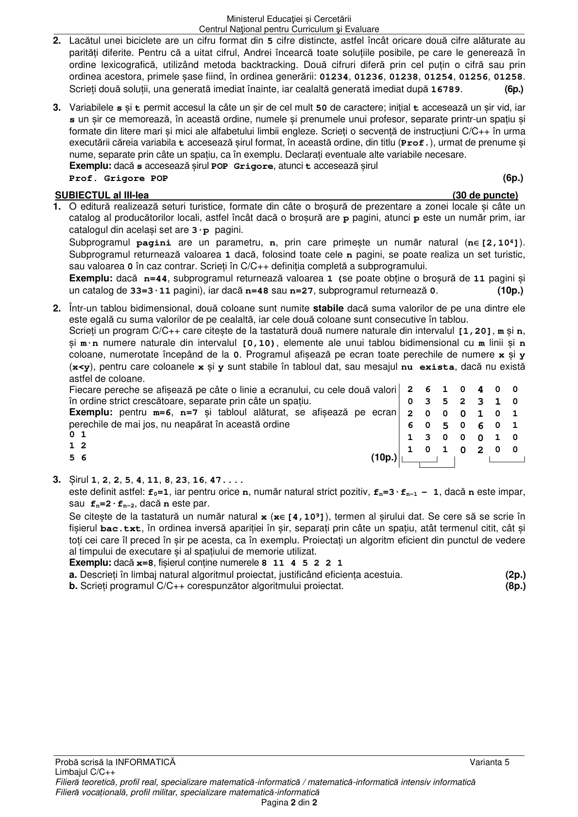 Pagina din subiect cu figura sau tabelul itemului