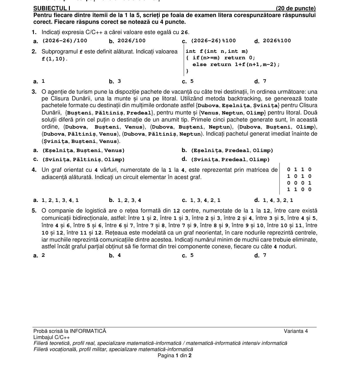 Pagina din subiect cu figura sau tabelul itemului