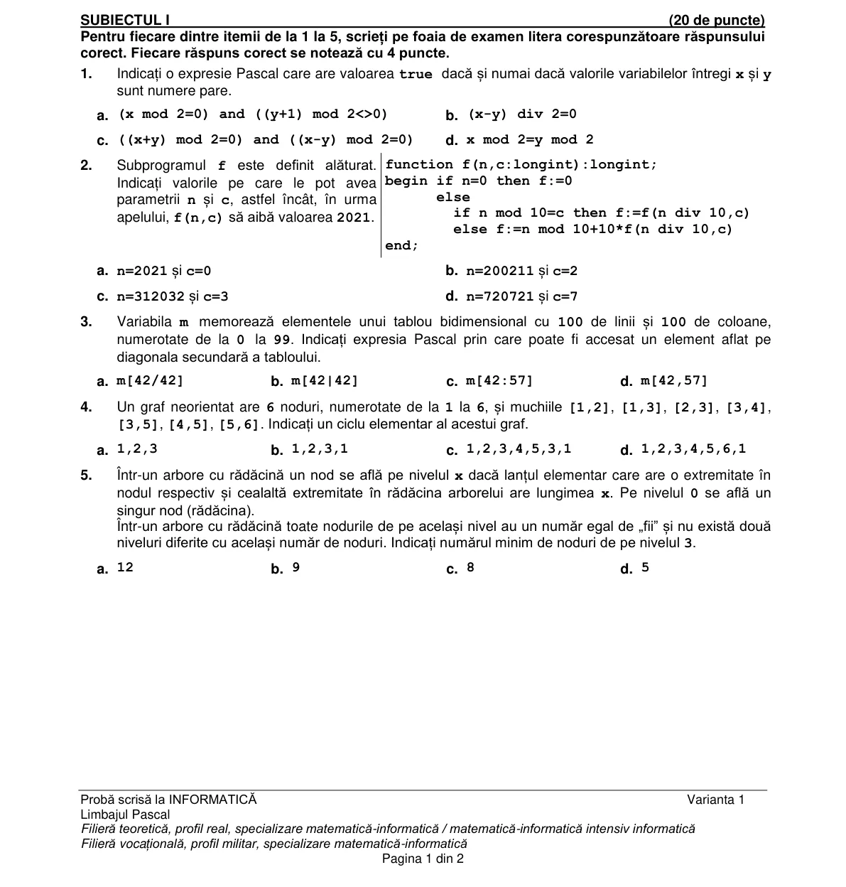 Pagina din subiect cu figura sau tabelul itemului