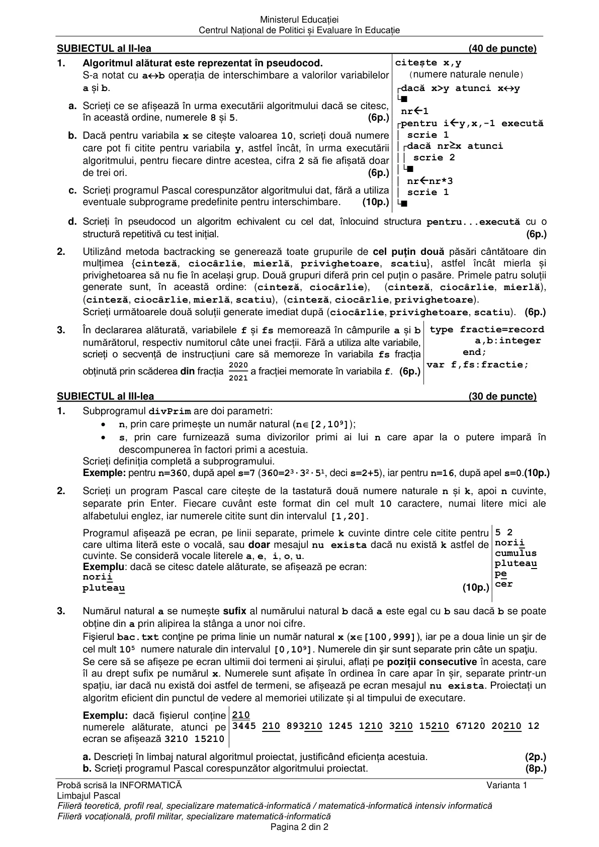 Pagina din subiect cu figura sau tabelul itemului