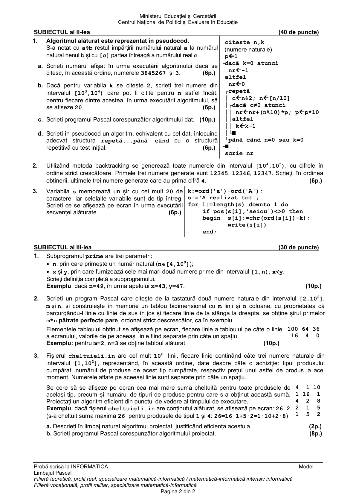 Pagina din subiect cu figura sau tabelul itemului
