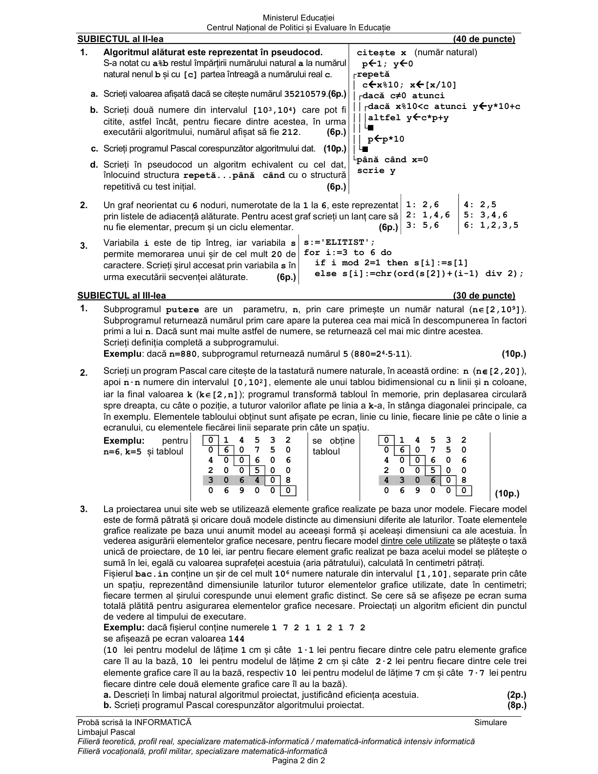 Pagina din subiect cu figura sau tabelul itemului