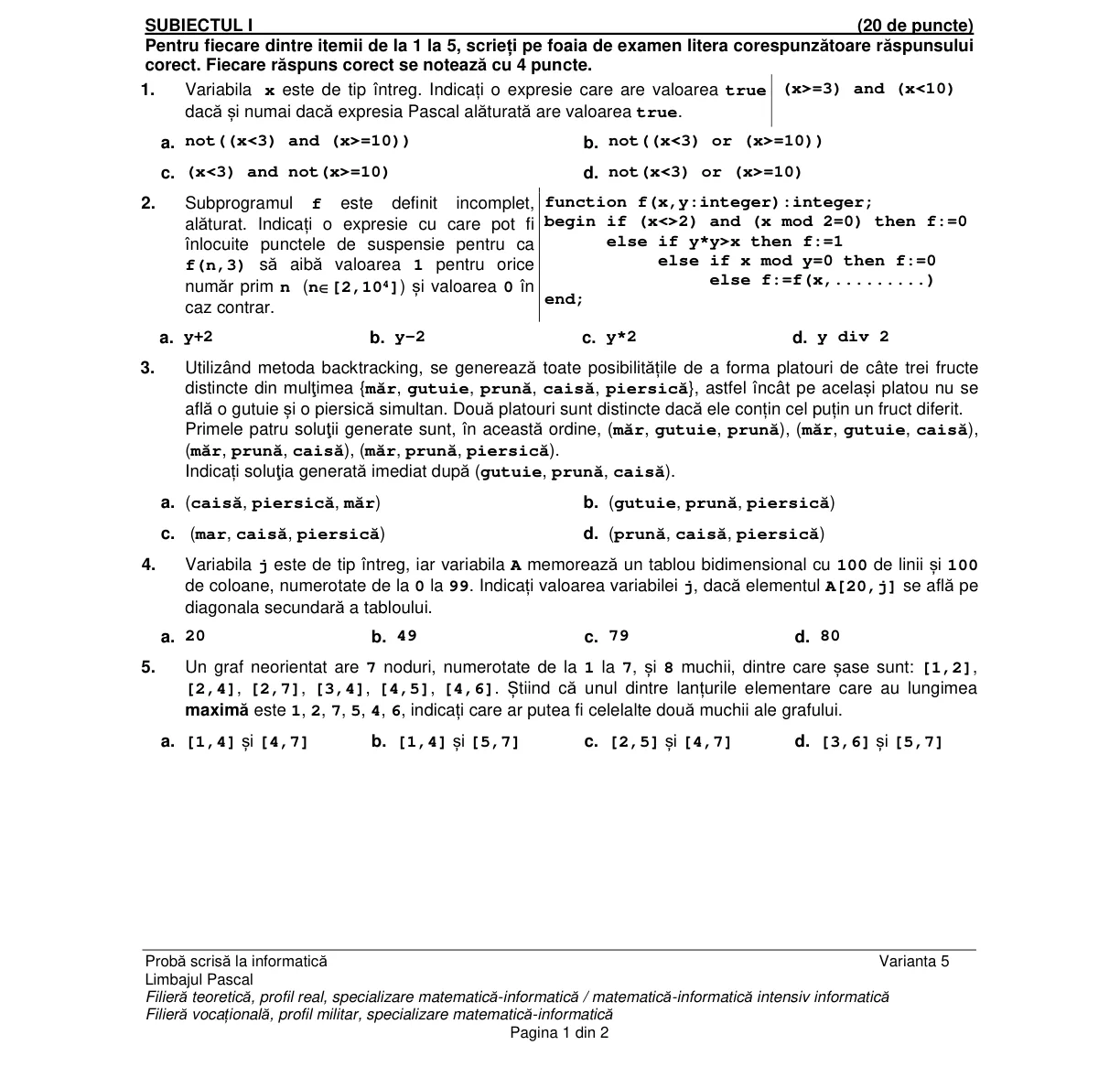 Pagina din subiect cu figura sau tabelul itemului