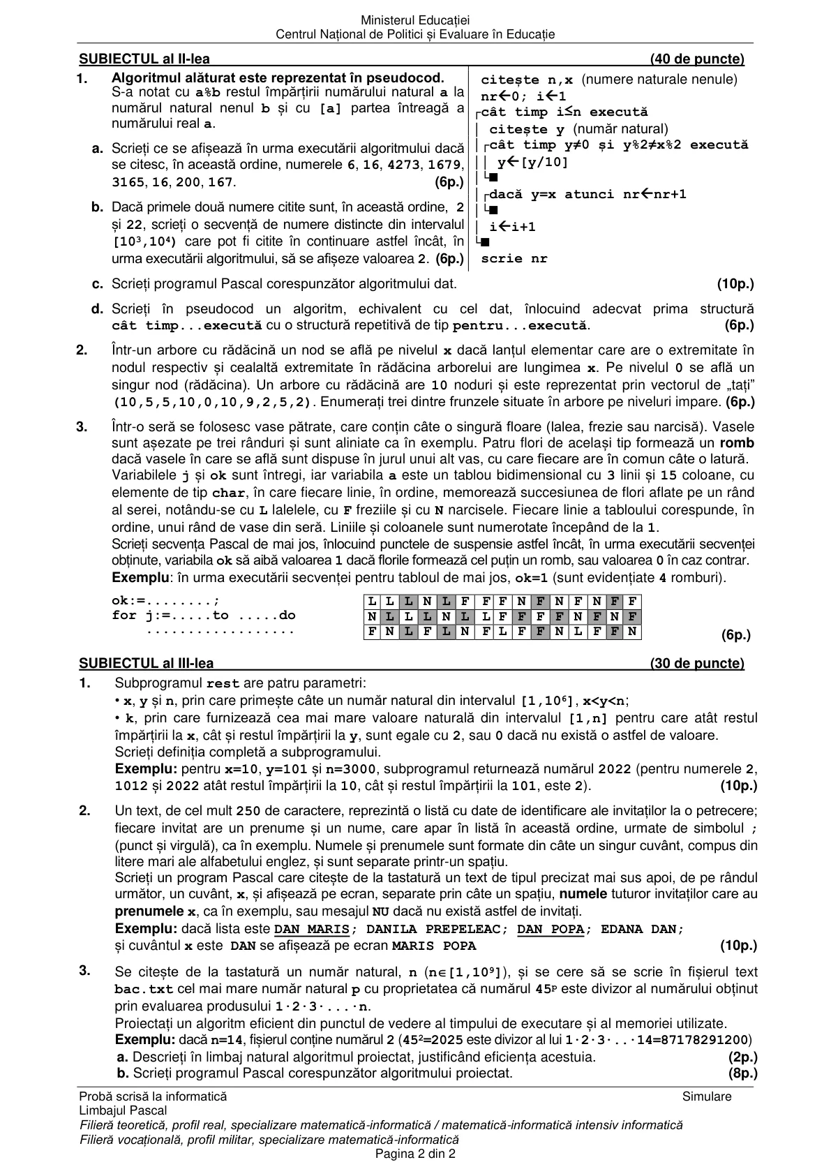 Pagina din subiect cu figura sau tabelul itemului