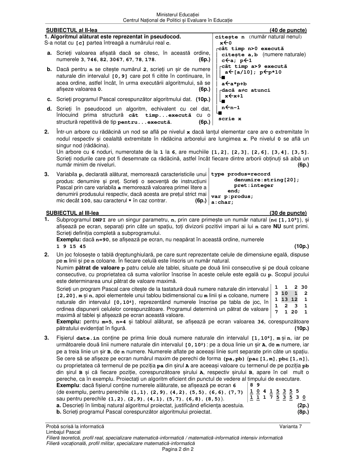 Pagina din subiect cu figura sau tabelul itemului