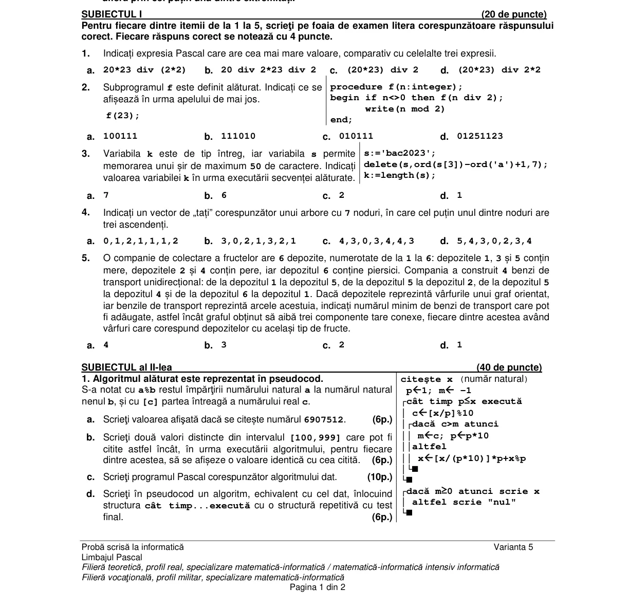 Pagina din subiect cu figura sau tabelul itemului