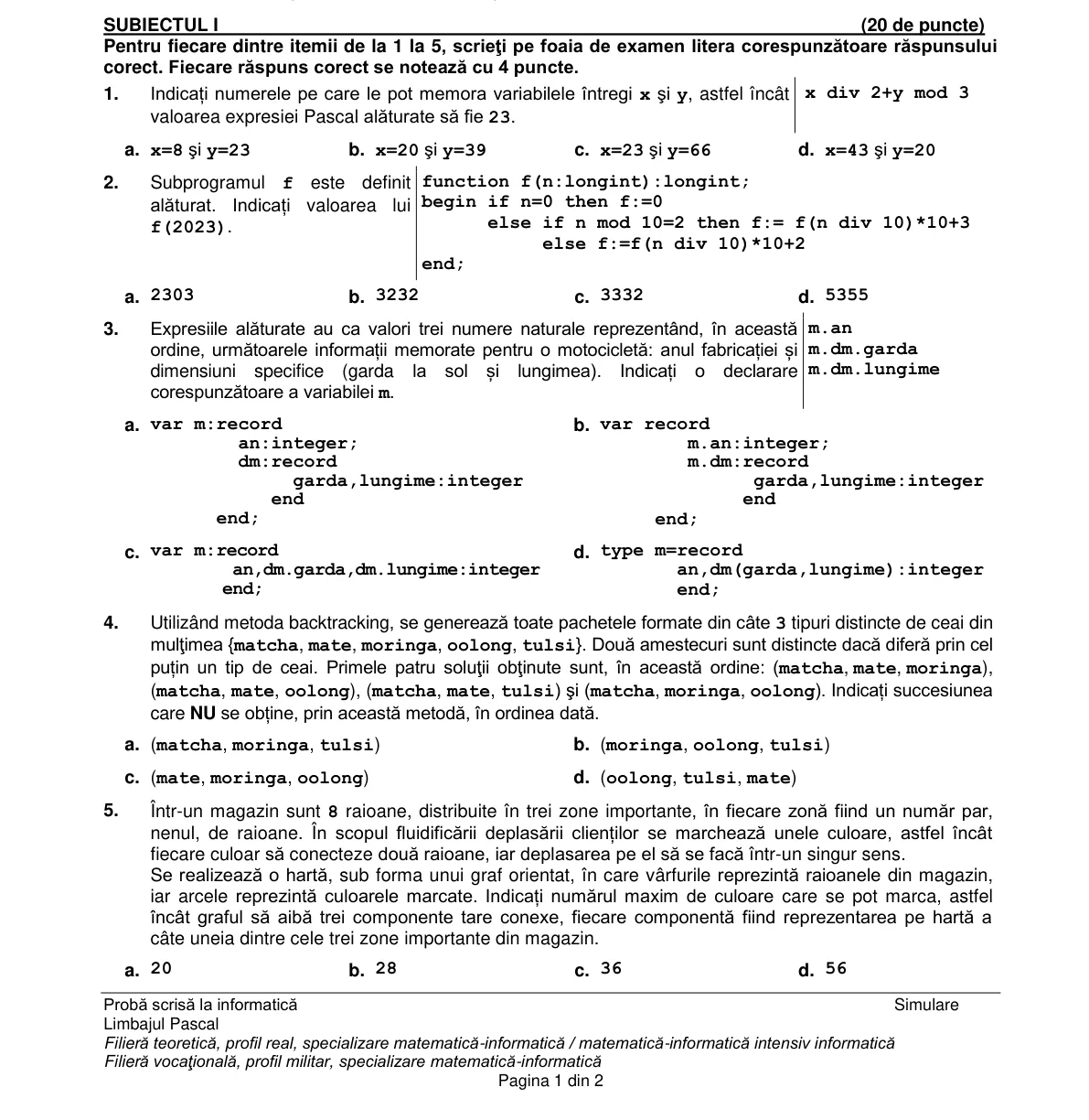 Pagina din subiect cu figura sau tabelul itemului