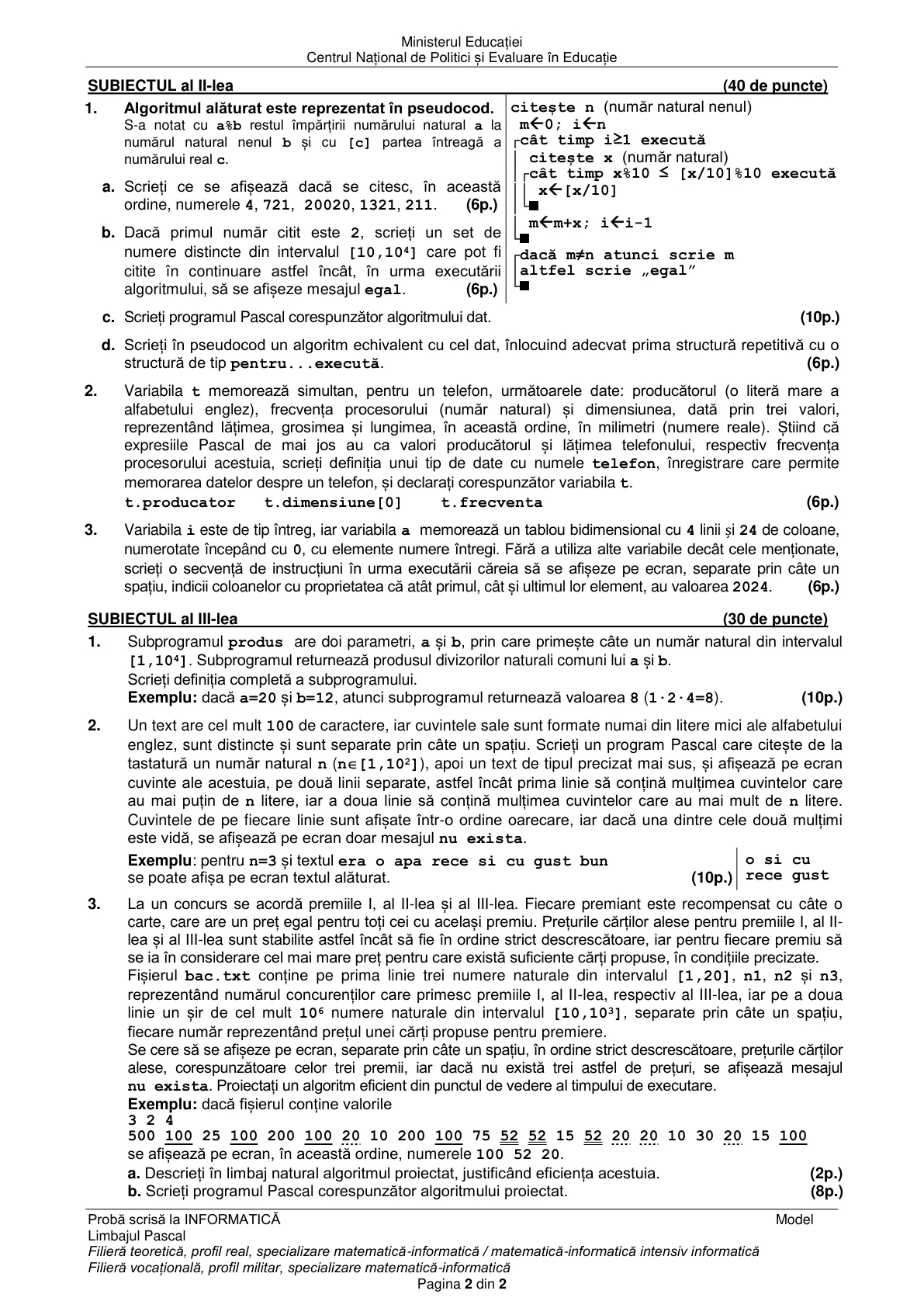 Pagina din subiect cu figura sau tabelul itemului