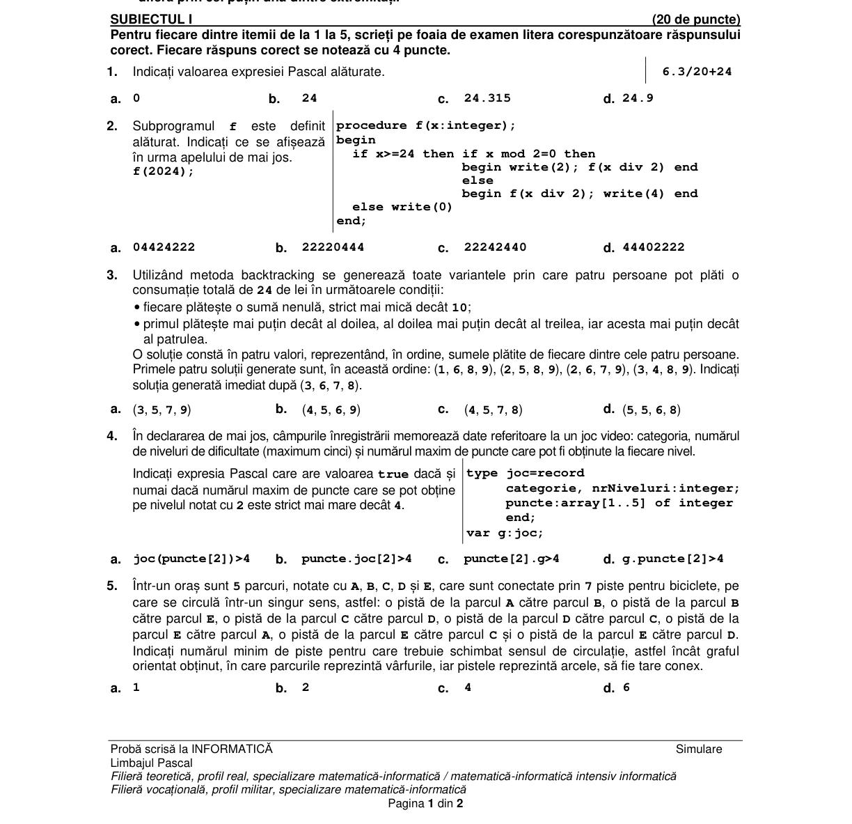 Pagina din subiect cu figura sau tabelul itemului