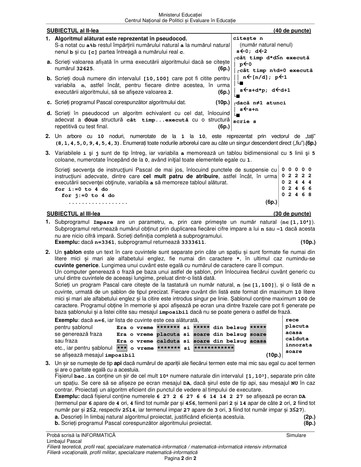 Pagina din subiect cu figura sau tabelul itemului