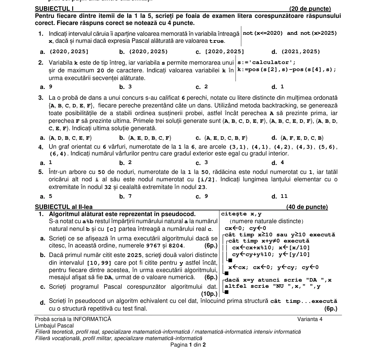 Pagina din subiect cu figura sau tabelul itemului
