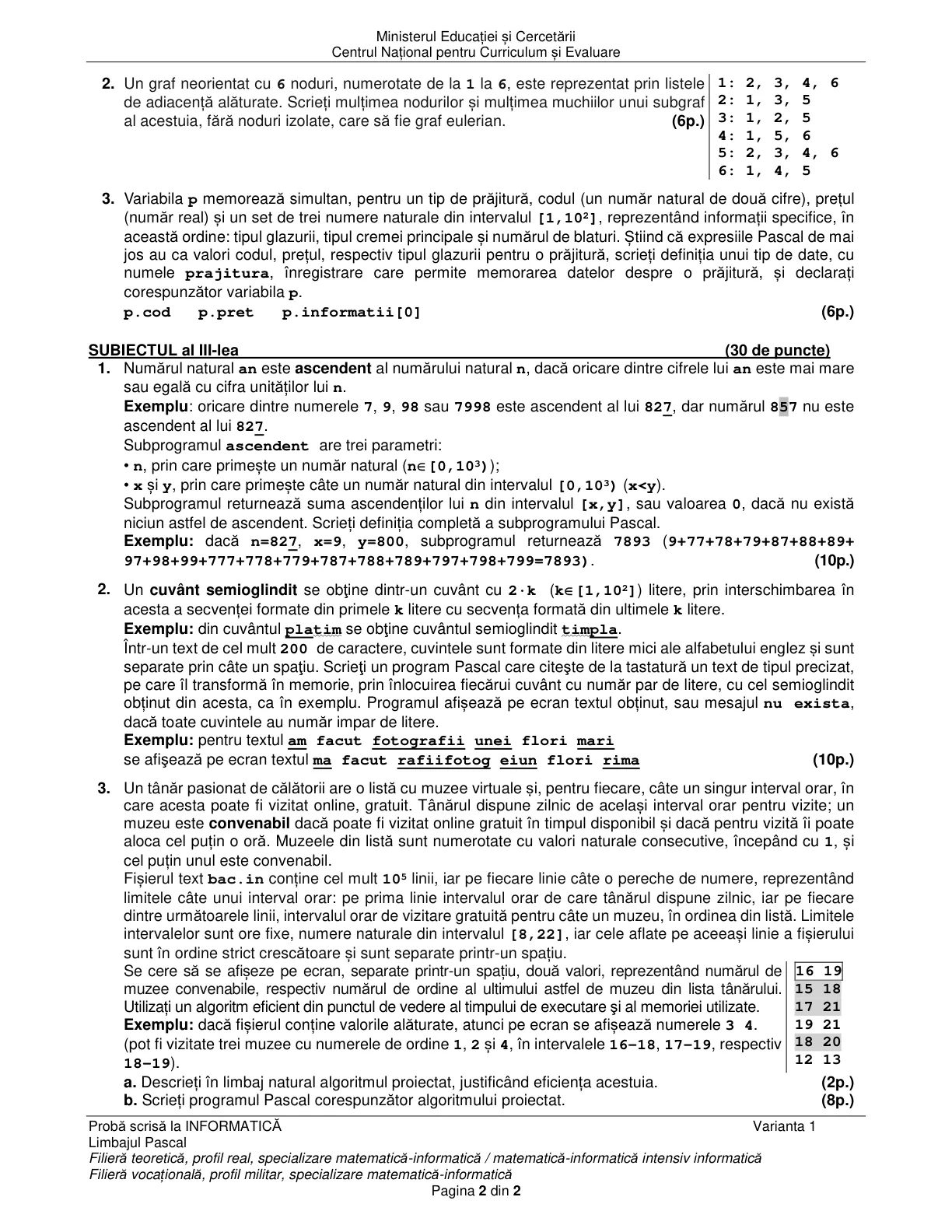 Pagina din subiect cu figura sau tabelul itemului