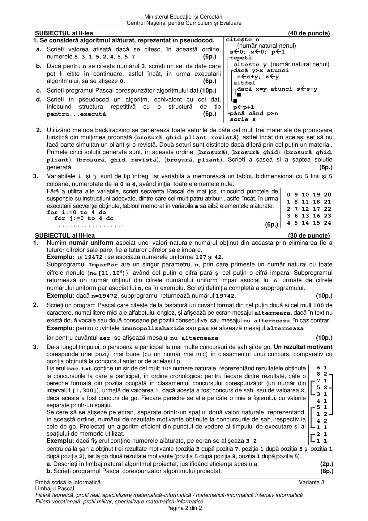 Pagina din subiect cu figura sau tabelul itemului