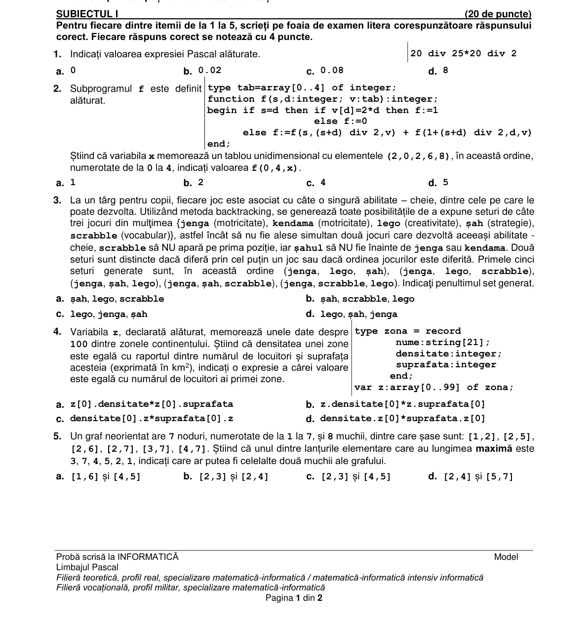 Pagina din subiect cu figura sau tabelul itemului