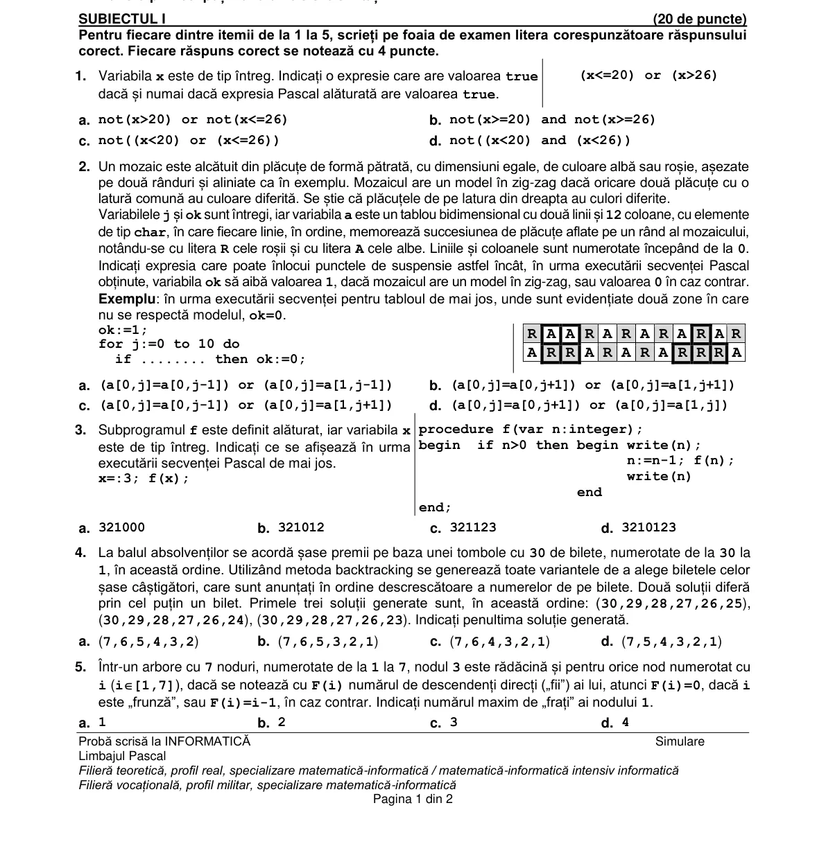 Pagina din subiect cu figura sau tabelul itemului