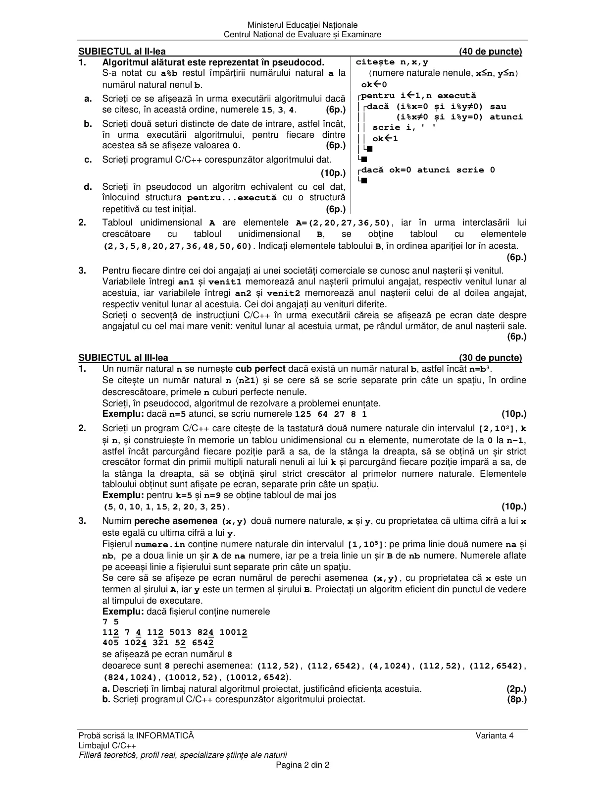 Pagina din subiect cu figura sau tabelul itemului