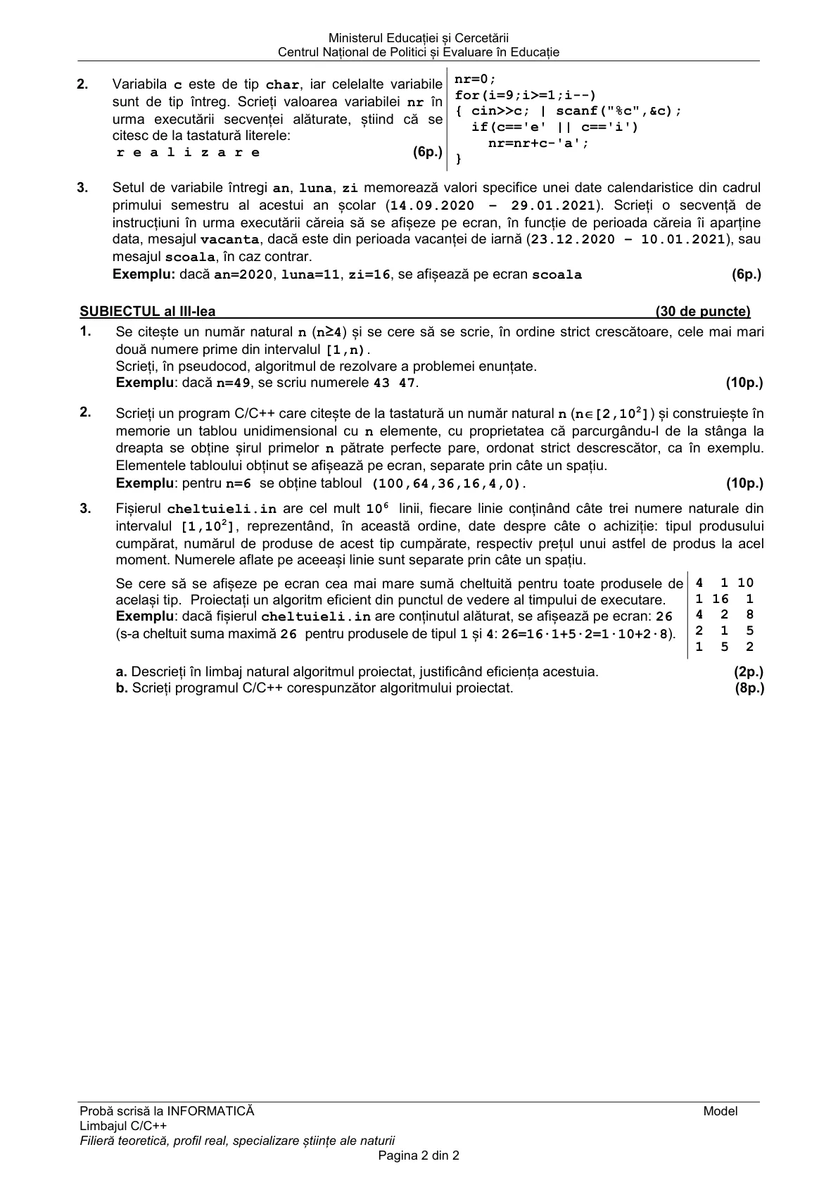Pagina din subiect cu figura sau tabelul itemului
