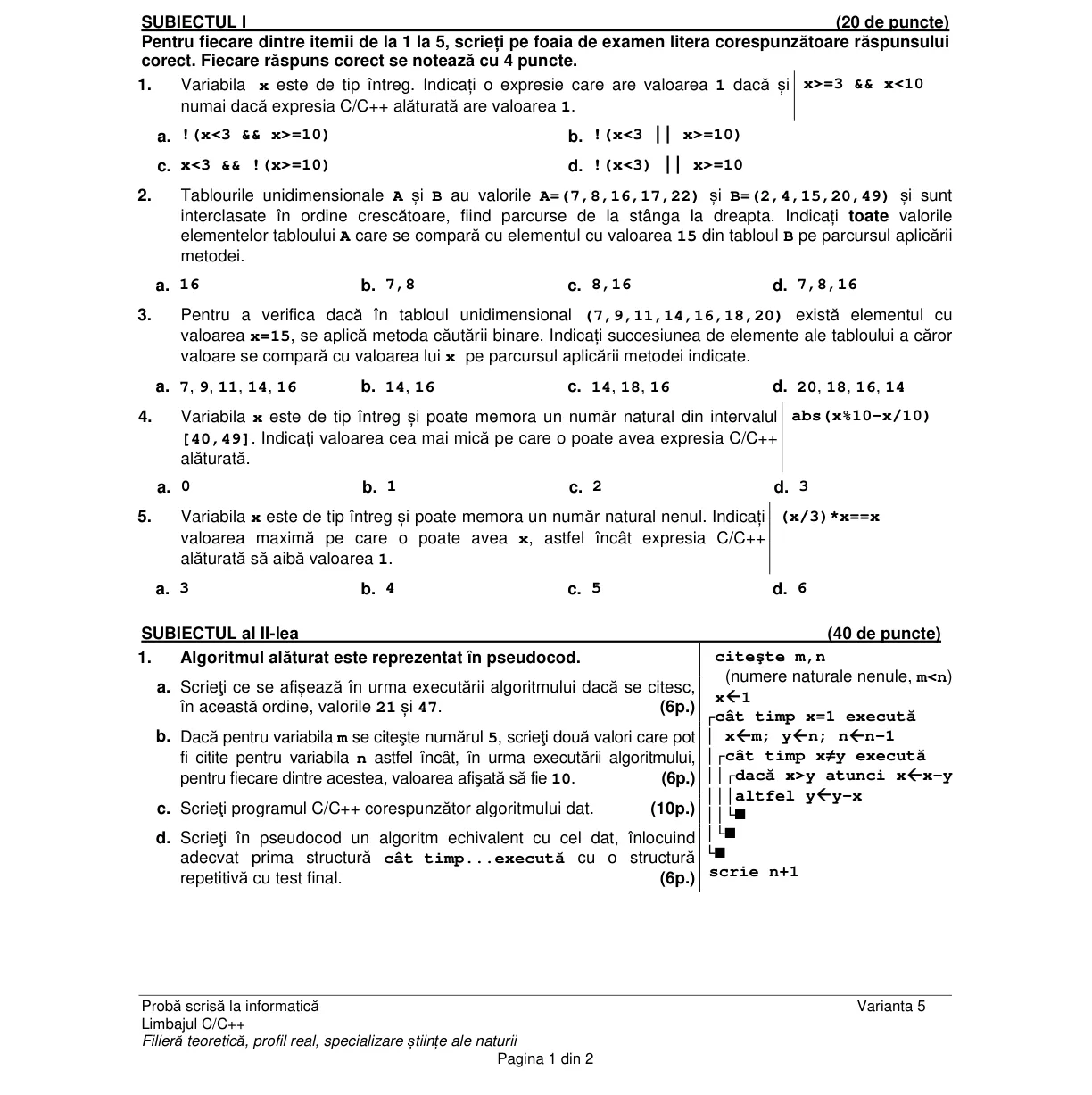 Pagina din subiect cu figura sau tabelul itemului