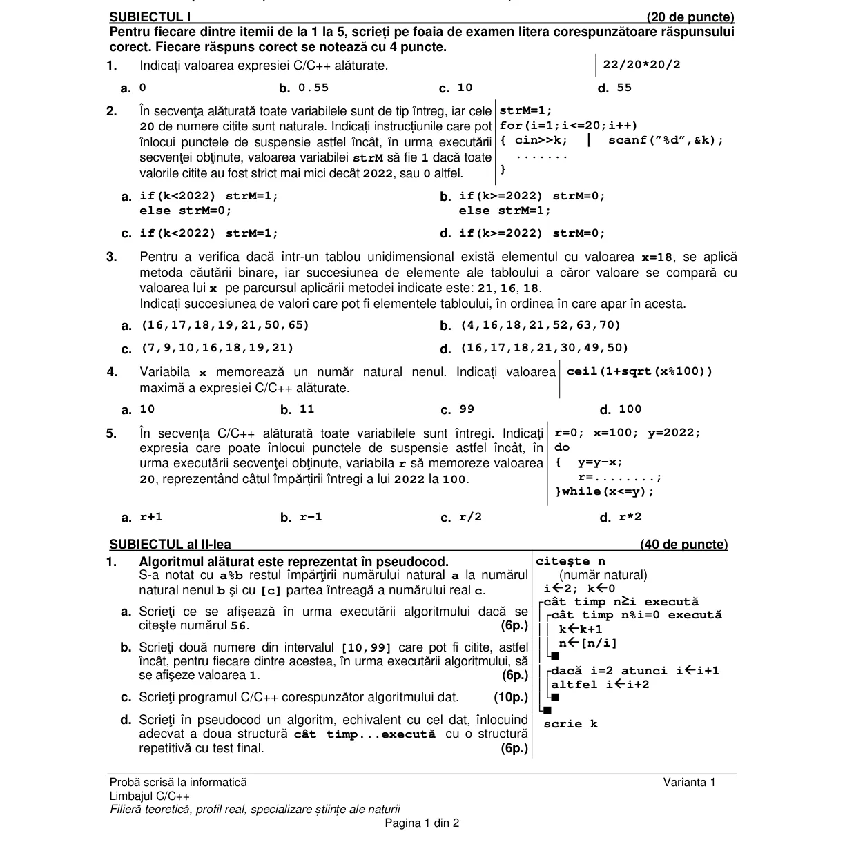 Pagina din subiect cu figura sau tabelul itemului