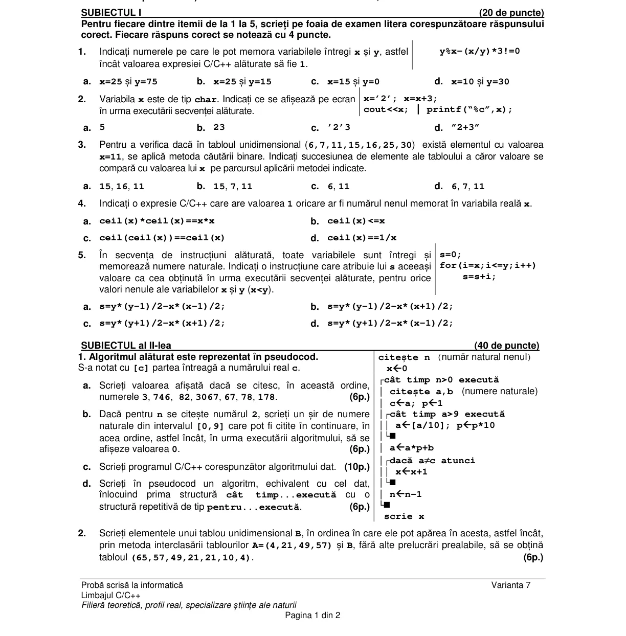 Pagina din subiect cu figura sau tabelul itemului