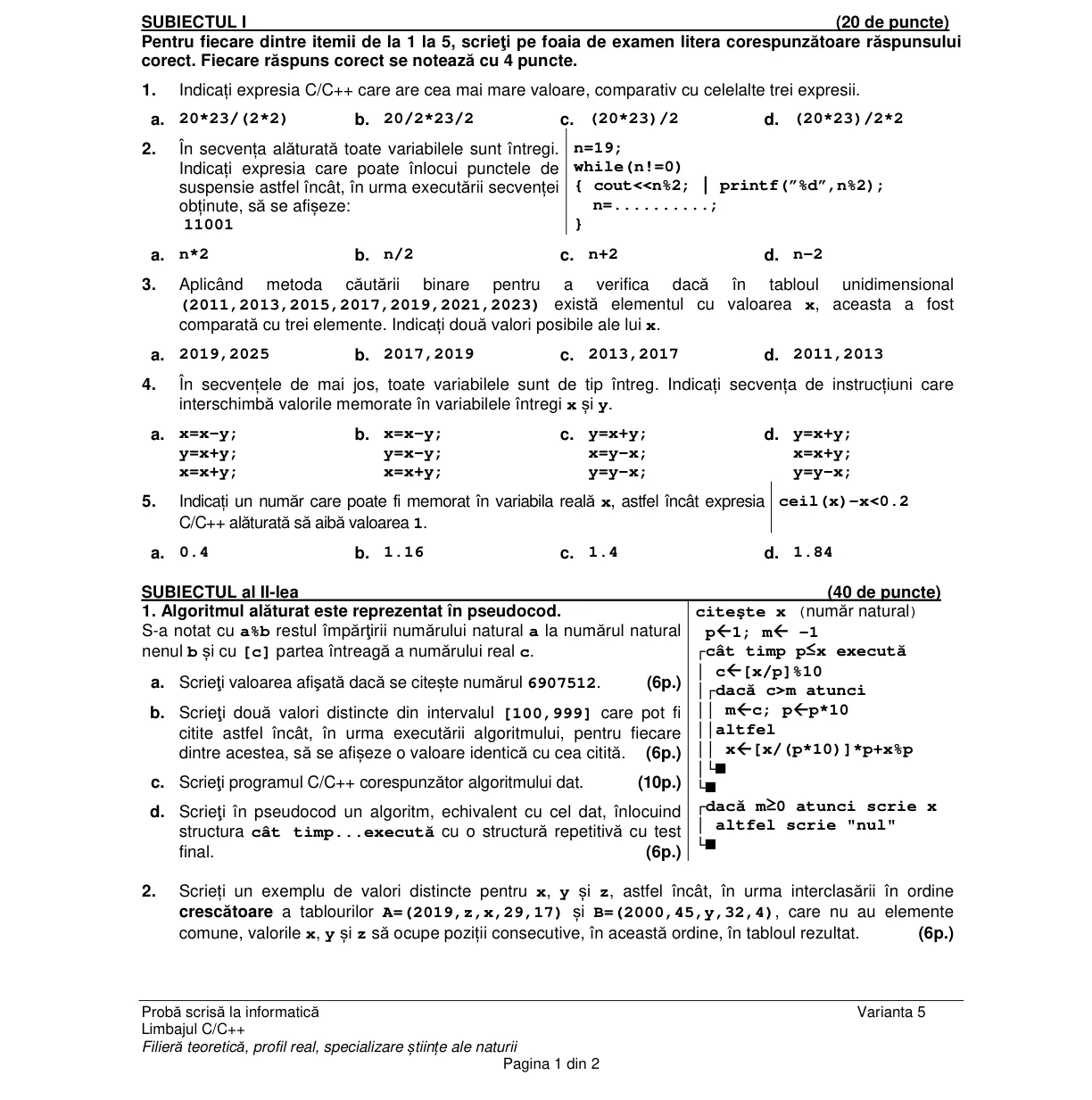 Pagina din subiect cu figura sau tabelul itemului