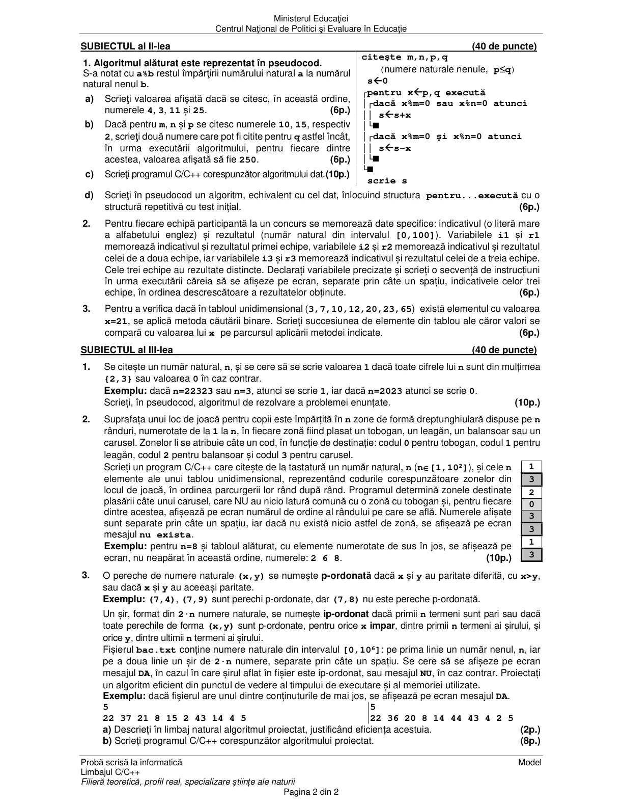Pagina din subiect cu figura sau tabelul itemului