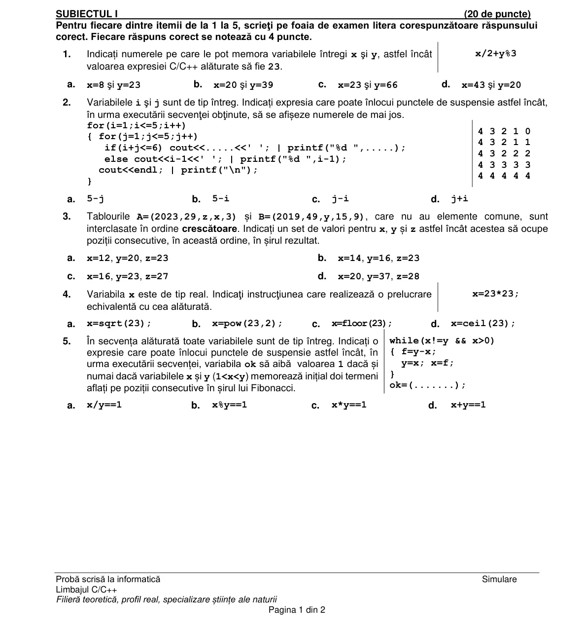 Pagina din subiect cu figura sau tabelul itemului