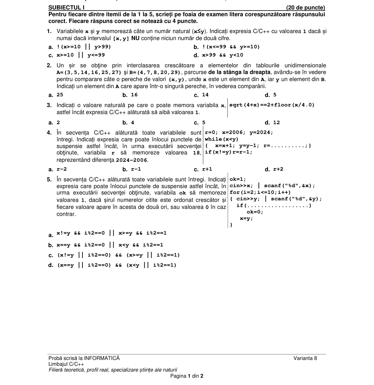 Pagina din subiect cu figura sau tabelul itemului