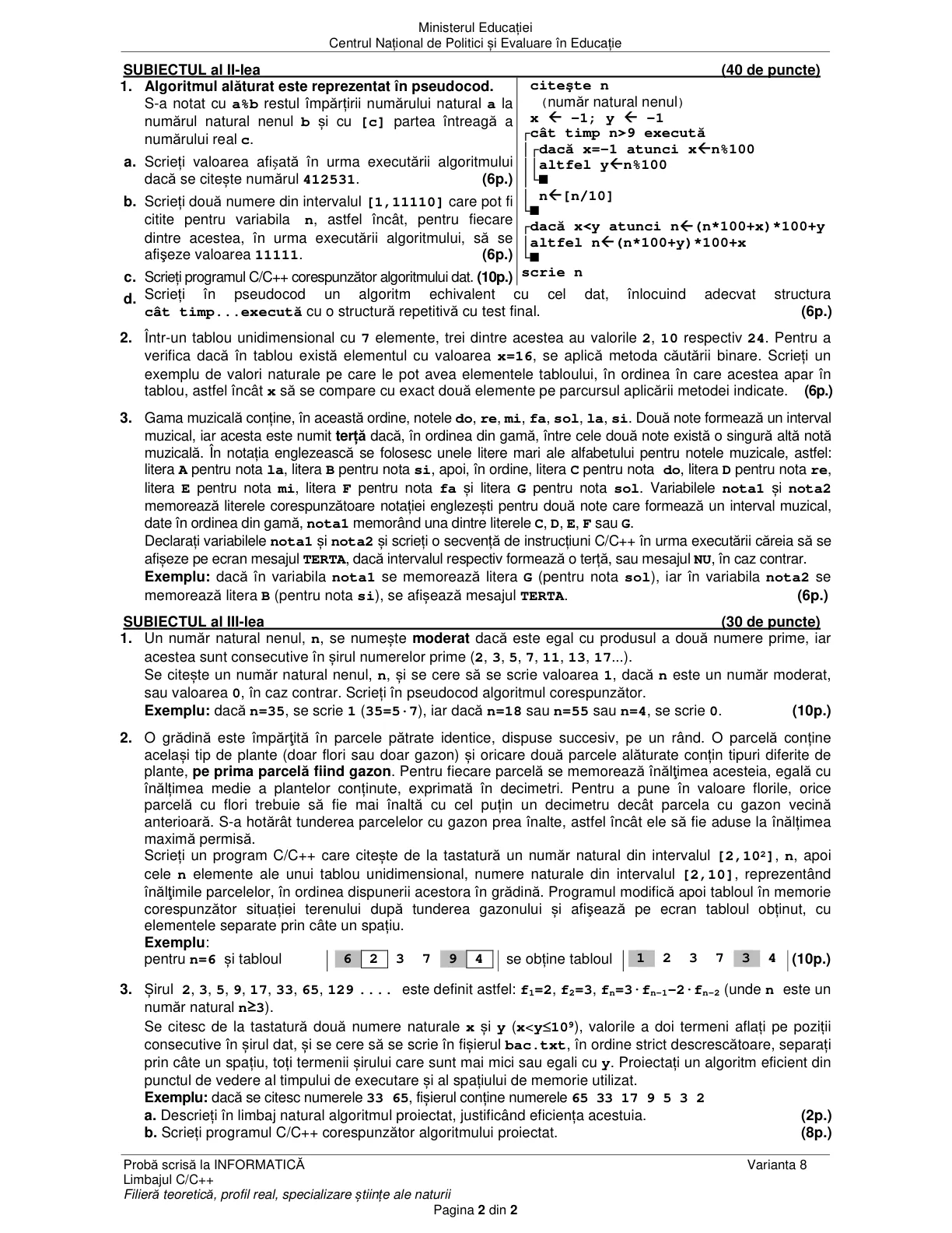 Pagina din subiect cu figura sau tabelul itemului