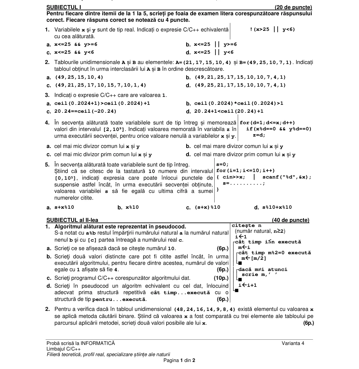 Pagina din subiect cu figura sau tabelul itemului