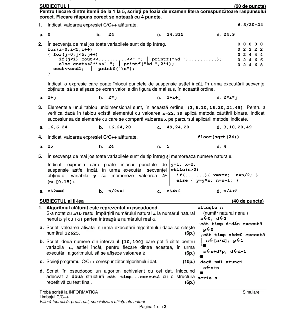 Pagina din subiect cu figura sau tabelul itemului