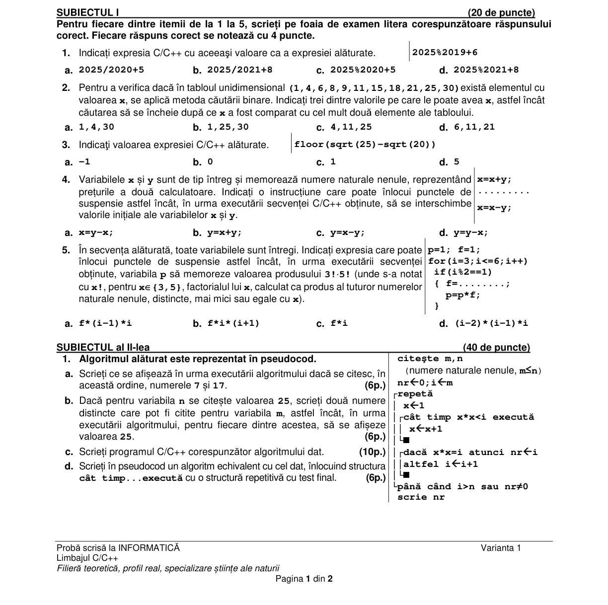 Pagina din subiect cu figura sau tabelul itemului