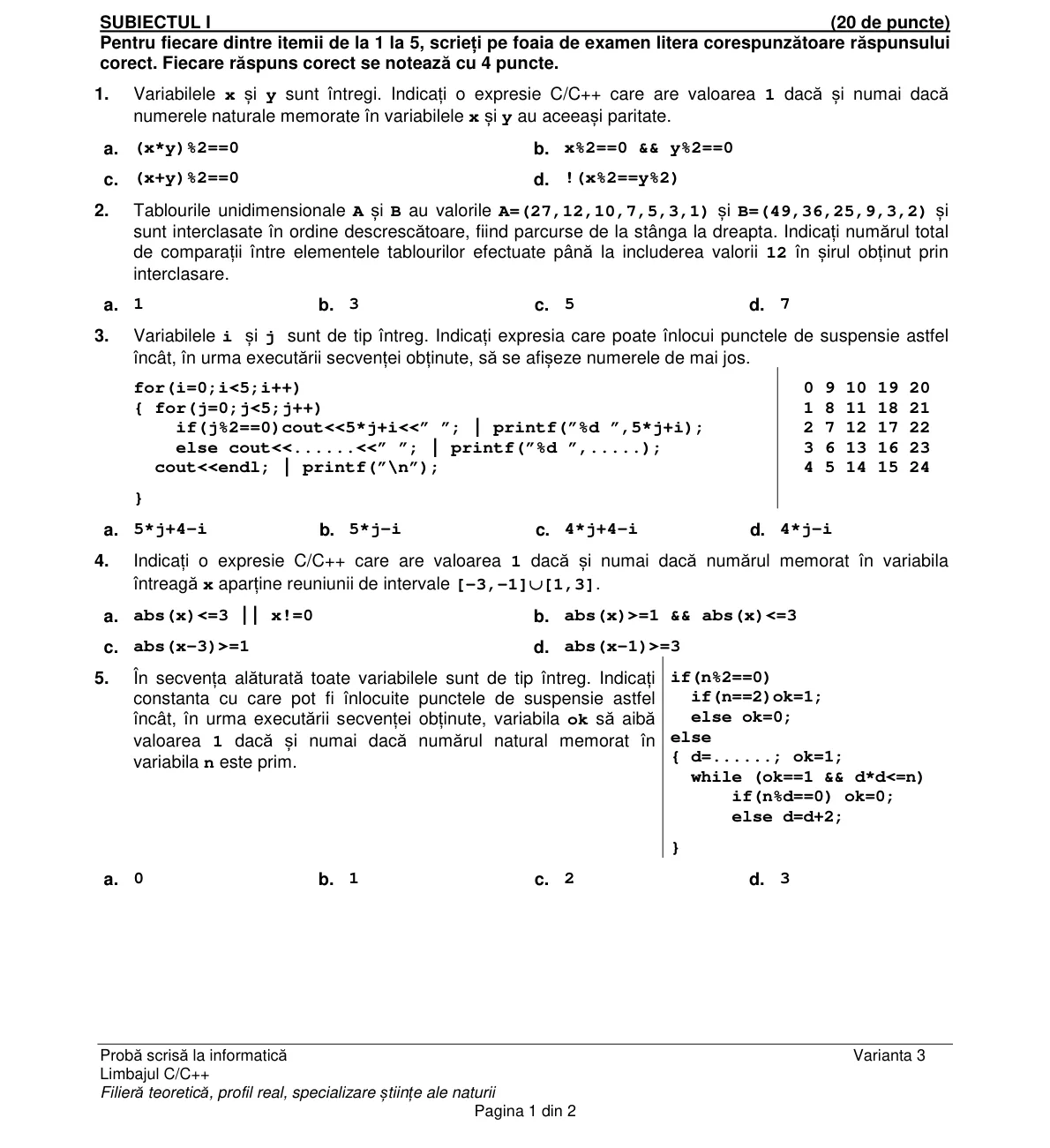 Pagina din subiect cu figura sau tabelul itemului
