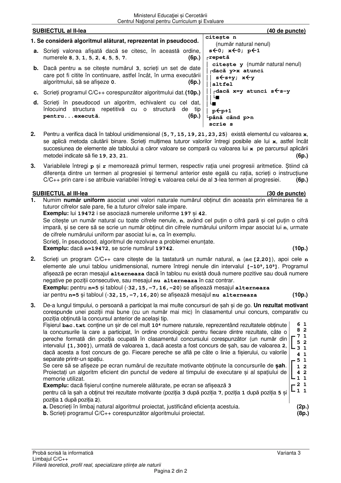 Pagina din subiect cu figura sau tabelul itemului