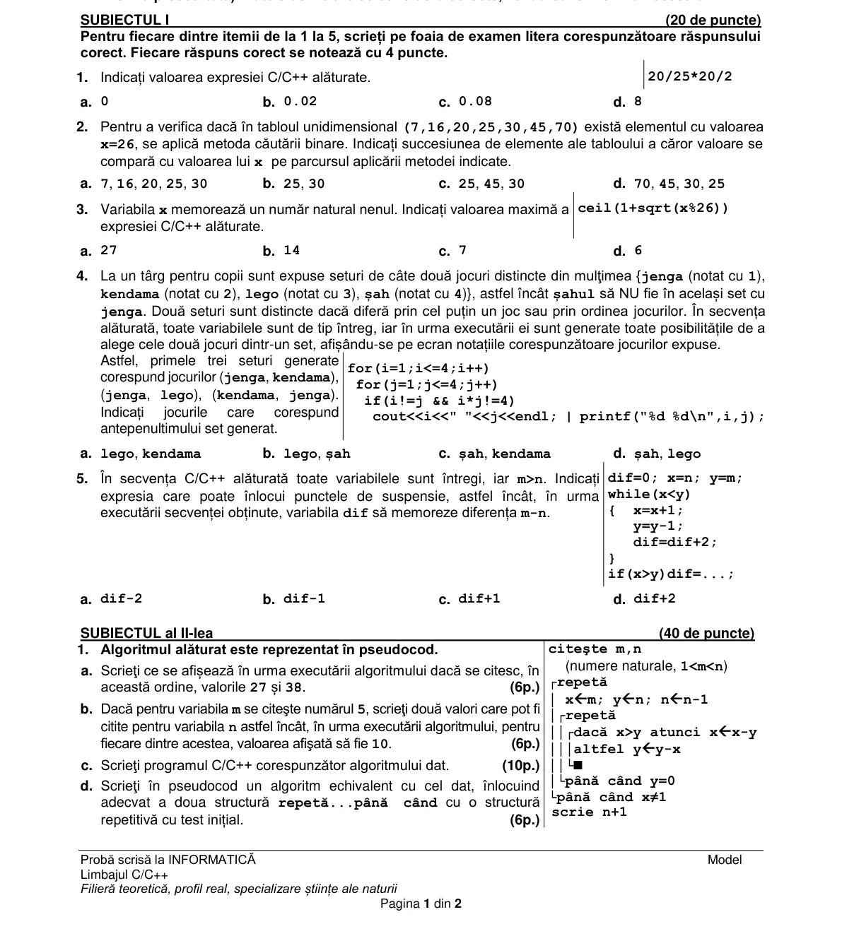 Pagina din subiect cu figura sau tabelul itemului
