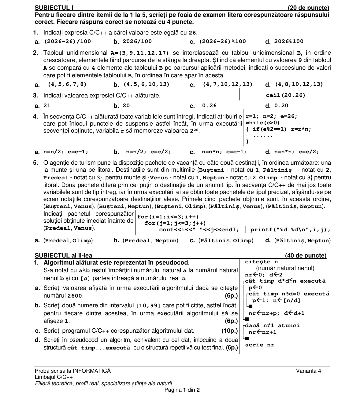 Pagina din subiect cu figura sau tabelul itemului
